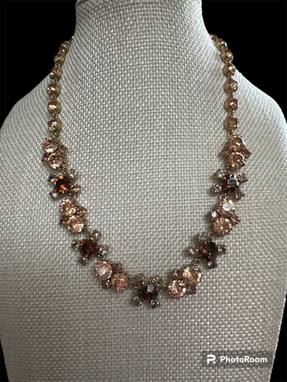 Vintage Ann Taylor Gold-Tone Champagne and Amber Crystal Floral Necklace